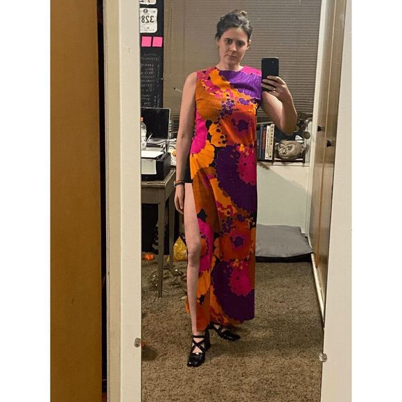 1960s Krist Vibrant Floral Print Dress/Tunic Set, Bold Psychedelic, XS/S - Picture 5 of 16